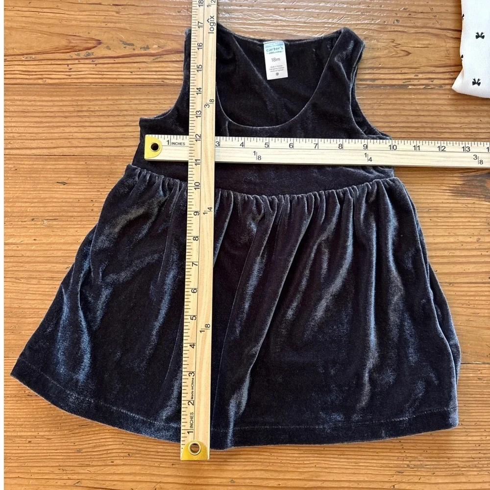 Carter's Jumper Set Kids Black Excellent Velvet Bow Print Mock Neck‎ SIZE 18M
